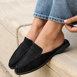 Intro Black Suede Leather Slip On Mules