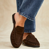 Intro Brown Suede Leather Slip On Mules