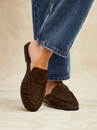 Intro Brown Suede Leather Slip On Mules