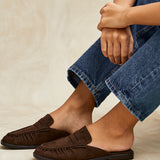 Intro Brown Suede Leather Slip On Mules