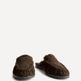 Introduction Brown Suede Leather Mules With Fur