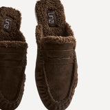 Introduction Brown Suede Leather Mules With Fur