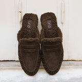 Introduction Brown Suede Leather Mules With Fur
