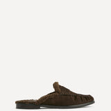 Introduction Brown Suede Leather Mules With Fur