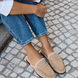 Introduction Taupe Suede Leather Mules With Fur