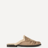 Introduction Taupe Suede Leather Mules With Fur