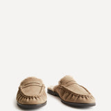Introduction Taupe Suede Leather Mules With Fur
