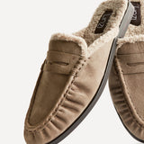 Introduction Taupe Suede Leather Mules With Fur