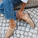 Introduction Taupe Suede Leather Mules With Fur