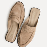 Intro Taupe Suede Leather Slip On Mules