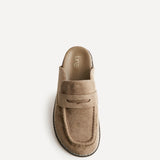 Invested Beige Faux Suede Mule Loafers