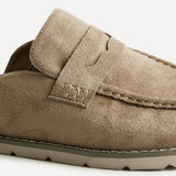Invested Beige Faux Suede Mule Loafers