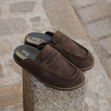 Invested Brown Faux Suede Mule Loafers