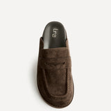 Invested Brown Faux Suede Mule Loafers