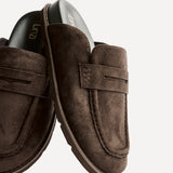 Invested Brown Faux Suede Mule Loafers
