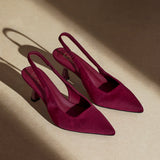 Izzie Wide Fit Burgundy Lycra Court Heels