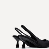 Izzie Wide Fit Black Lycra Court Heels