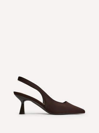 Izzie Wide Fit Brown Lycra Court Heels