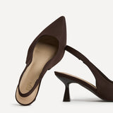 Izzie Wide Fit Brown Lycra Court Heels