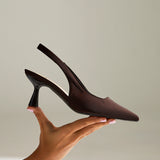 Izzie Wide Fit Brown Lycra Court Heels