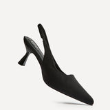 Izzie Wide Fit Black Lycra Court Heels