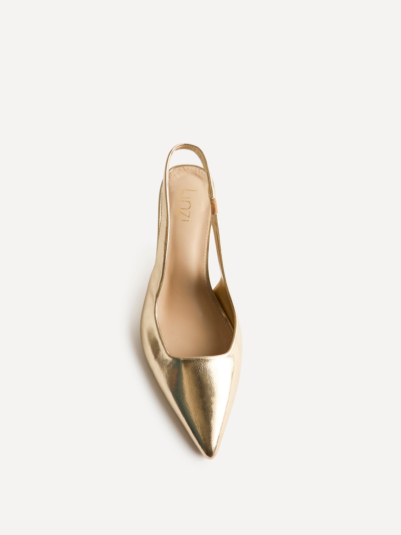 Wide Fit Gold Faux Leather Sling Back Low Court Heel – Linzi