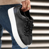 Jersey Black Faux Leather Trainers