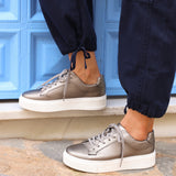 Jersey Pewter Faux Leather Trainers