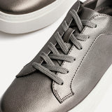 Jersey Pewter Faux Leather Trainers