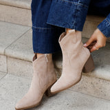 Jessie Beige Faux Suede Western Ankle Boots