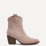 Jessie Beige Faux Suede Western Ankle Boots