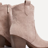 Jessie Beige Faux Suede Western Ankle Boots