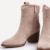 Jessie Beige Faux Suede Western Ankle Boots