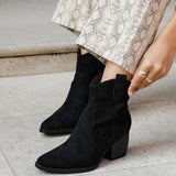 Jessie Black Faux Suede Cowboy Ankle Boots
