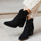 Jessie Black Faux Suede Cowboy Ankle Boots