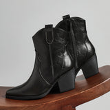 Jessie Black Faux Leather Cowboy Ankle Boots