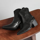 Jessie Black Faux Leather Cowboy Ankle Boots