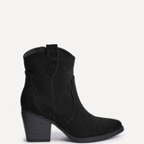 Jessie Black Faux Suede Cowboy Ankle Boots