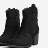 Jessie Black Faux Suede Cowboy Ankle Boots