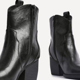 Jessie Black Faux Leather Cowboy Ankle Boots