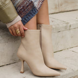 Jetta Beige Heeled Pointed Boots