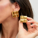 Lustre Gold Square Stud Earrings