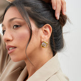 Ice Gold Crystal Square Stud Earrings