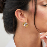 Ice Gold Crystal Square Stud Earrings
