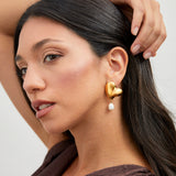 Heartfelt Gold Heart Stud Pearl Earrings