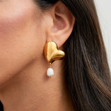 Heartfelt Gold Heart Stud Pearl Earrings