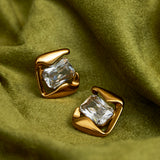 Ice Gold Crystal Square Stud Earrings