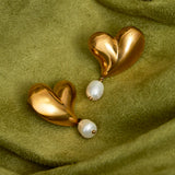Heartfelt Gold Heart Stud Pearl Earrings
