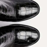Jonas Black Croc Patent Heeled Ankle Boots