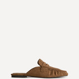 Journal Tan Ruched Square Toe Mules
